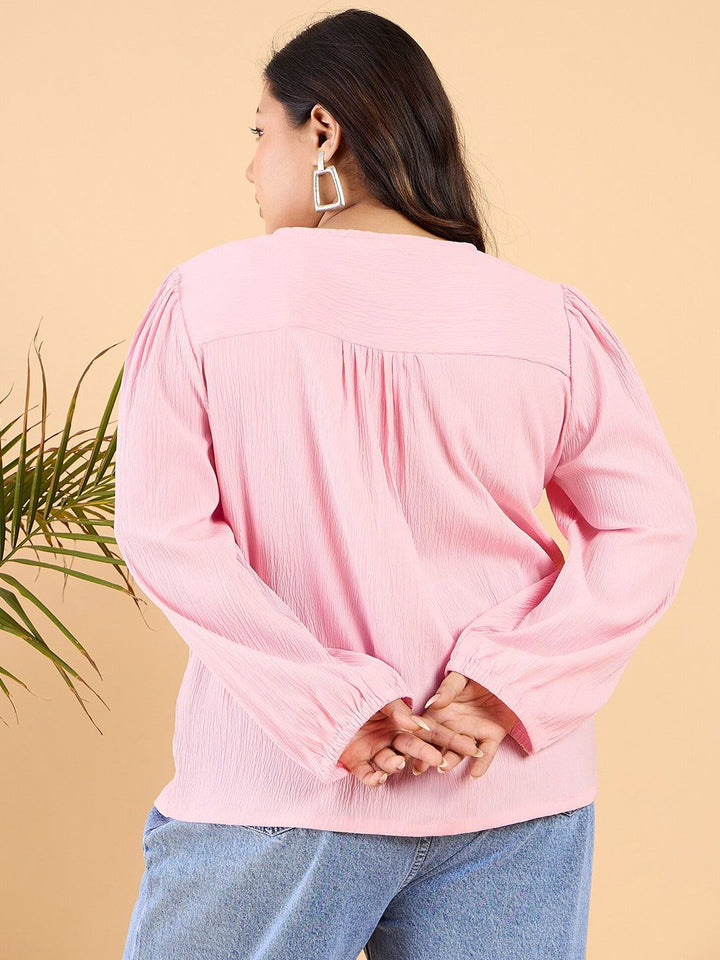 CURVY STREET Plus Size V-Neck Puff Sleeve Top