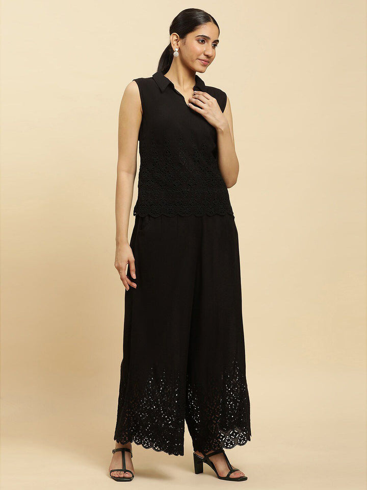 W Women Self Designed Top & Palazzo