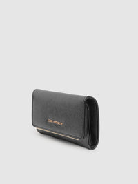 Lino Perros Women Charcoal Grey Textured Foldover Clutch