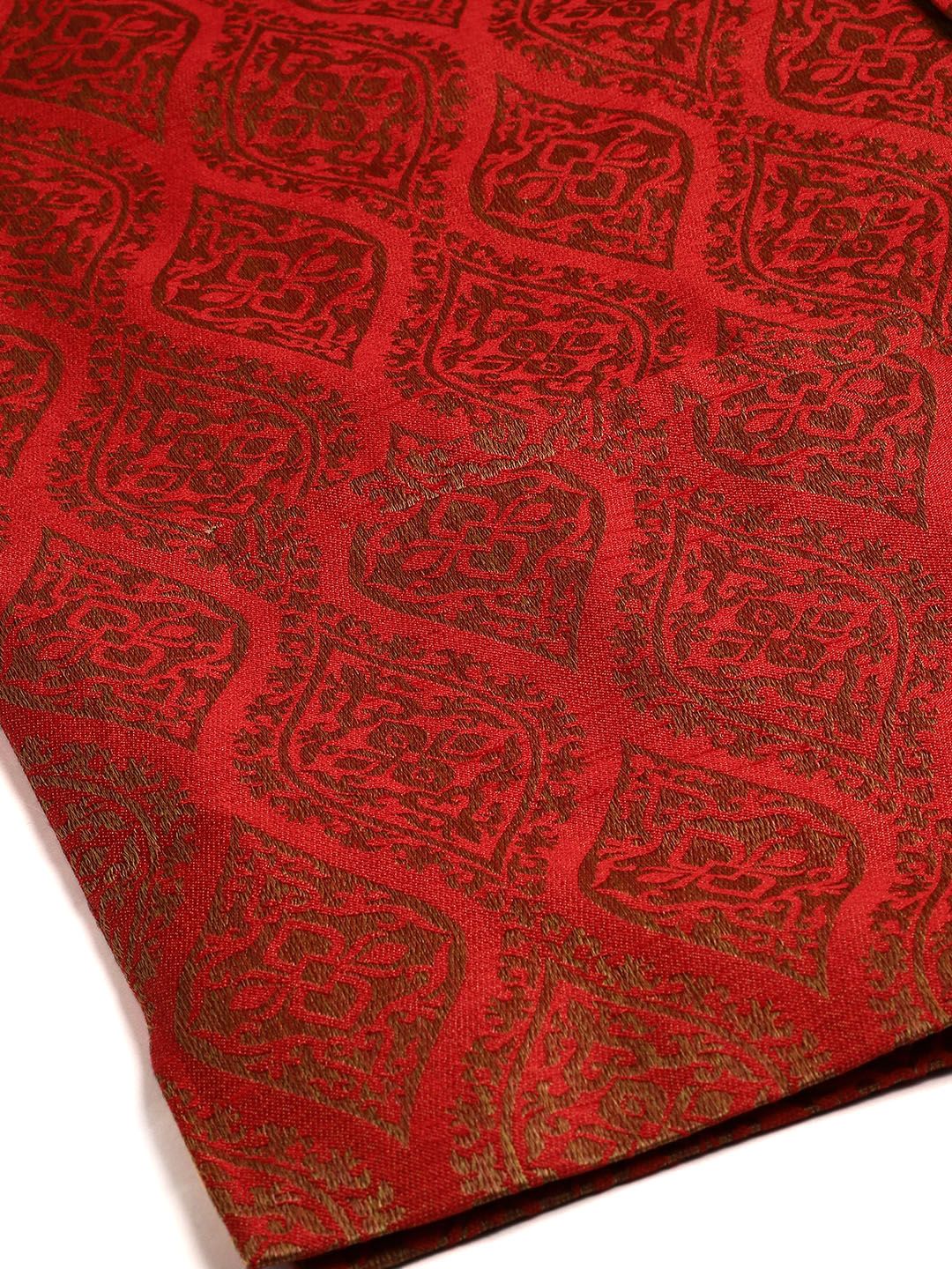 SOJANYA Set Kurta Motif Etnik Merah Lelaki Dengan Jaket Nehru