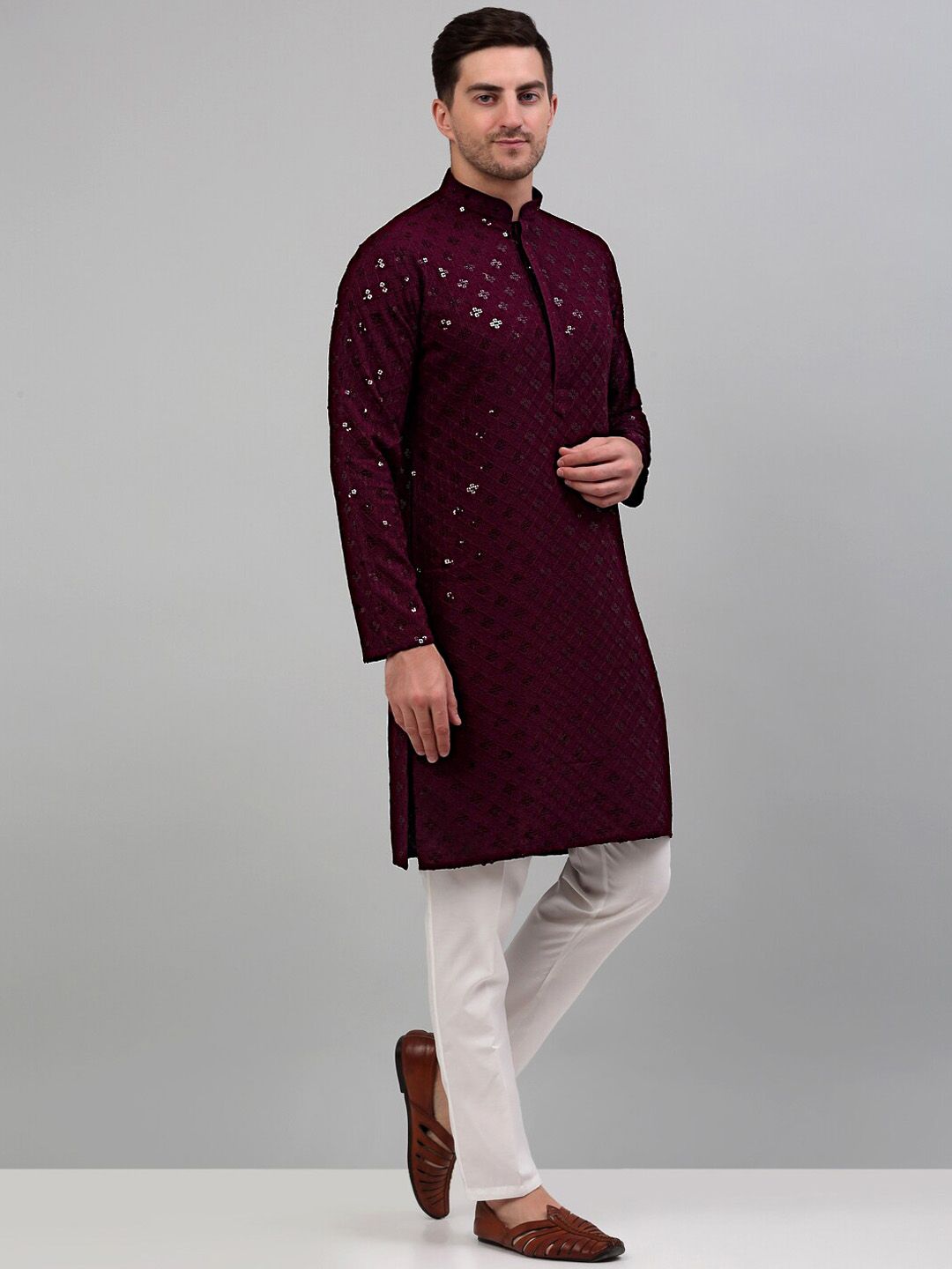 Jompers Sequined Embroidered Kurta with Pyjamas