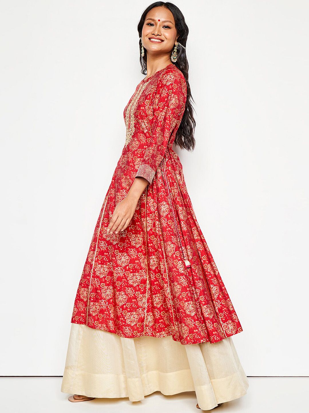 Global Desi Floral Printed Thread Work Anarkali Kurta