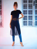 SASSAFRAS Black Semi-Sheer Longline A-Line Top