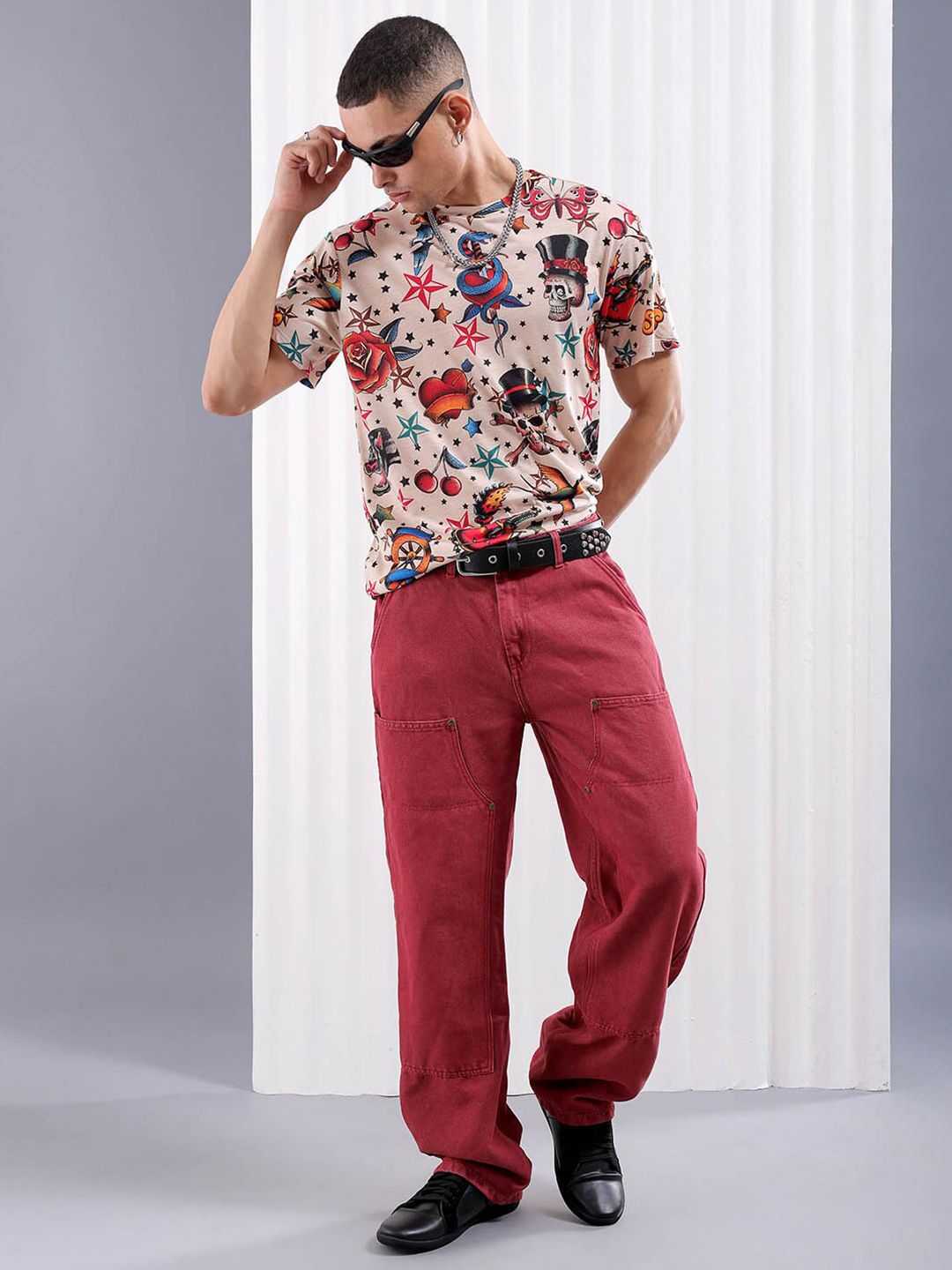 The Indian Garage Co Beige Conversational Printed Slim Fit T-shirt