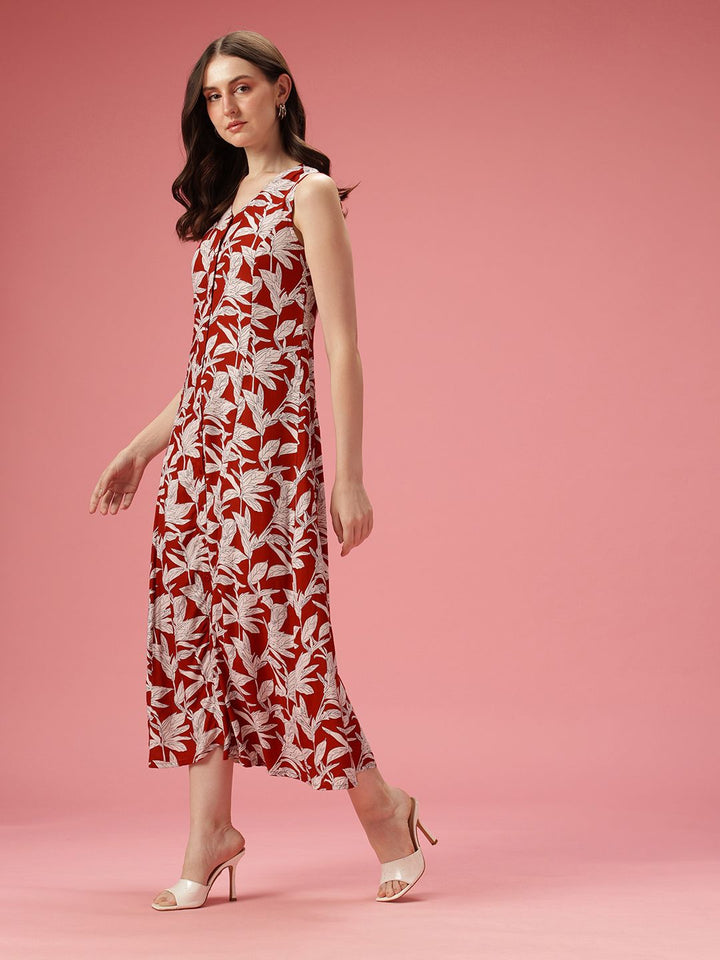Dressberry Tropical Print A-Line Midi Dress