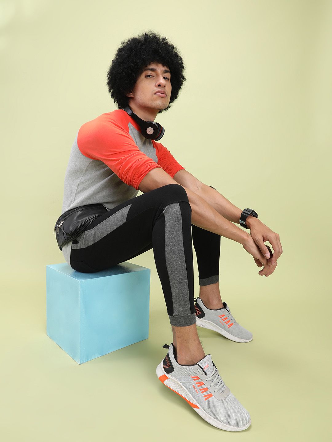 The Indian Garage Co Men Black Solid Joggers with Colorblocked Detail