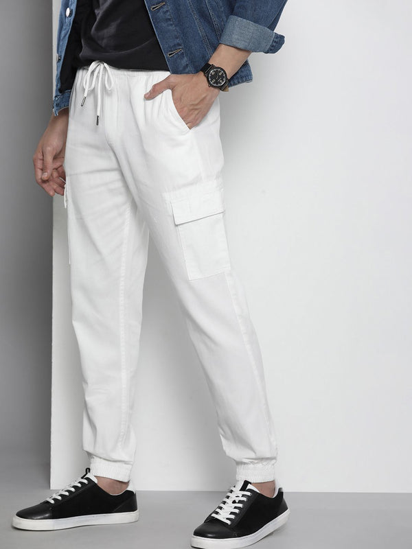 The Indian Garage Co Men White Slim Fit Cotton Joggers