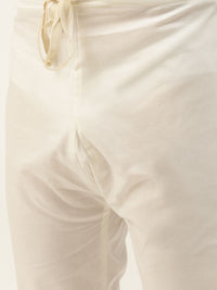 SOJANYA Men Beige Self Design Jacquard Silk Kurta with Churidar & Nehru Jacket
