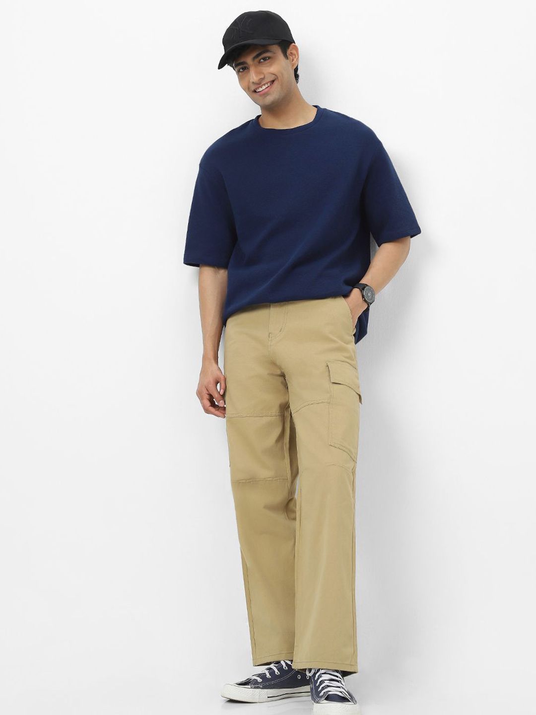 Urbano Fashion Men Textured Round Neck Oversized Half Sleeve Cotton T-Shirt