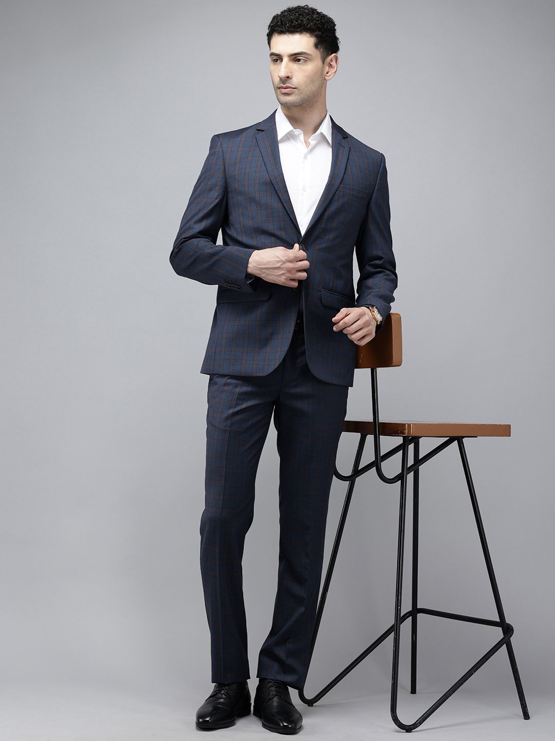 Park Avenue Super Slim Fit Checked Notched Lapel Single-Breasted Formal 2 Piece Suits