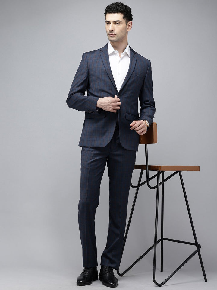 Park Avenue Super Slim Fit Checked Notched Lapel Single-Breasted Formal 2 Piece Suits