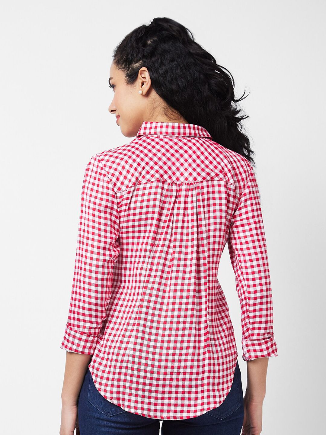 SPYKAR Women Gingham Checks Opaque Checked Casual Shirt