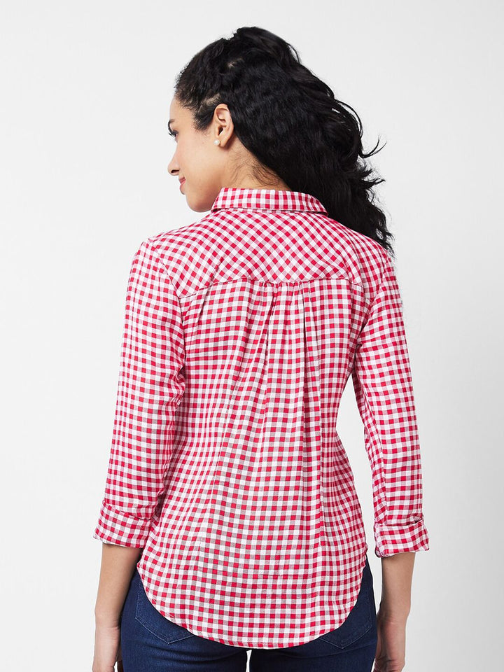 SPYKAR Women Gingham Checks Opaque Checked Casual Shirt