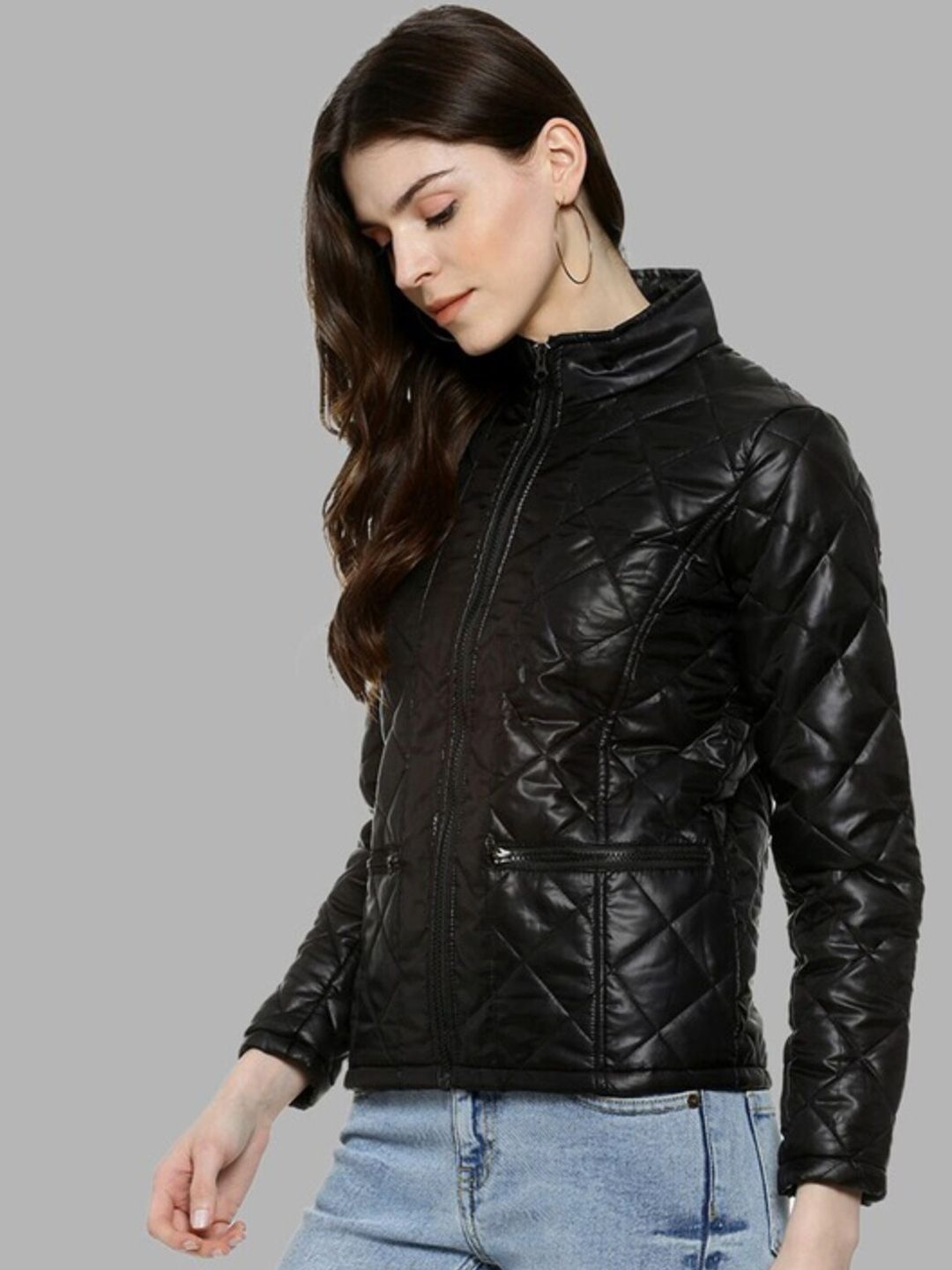 Campus Sutra Mandarin Collar Windcheater Outdoor Quilted Puffer Jacket