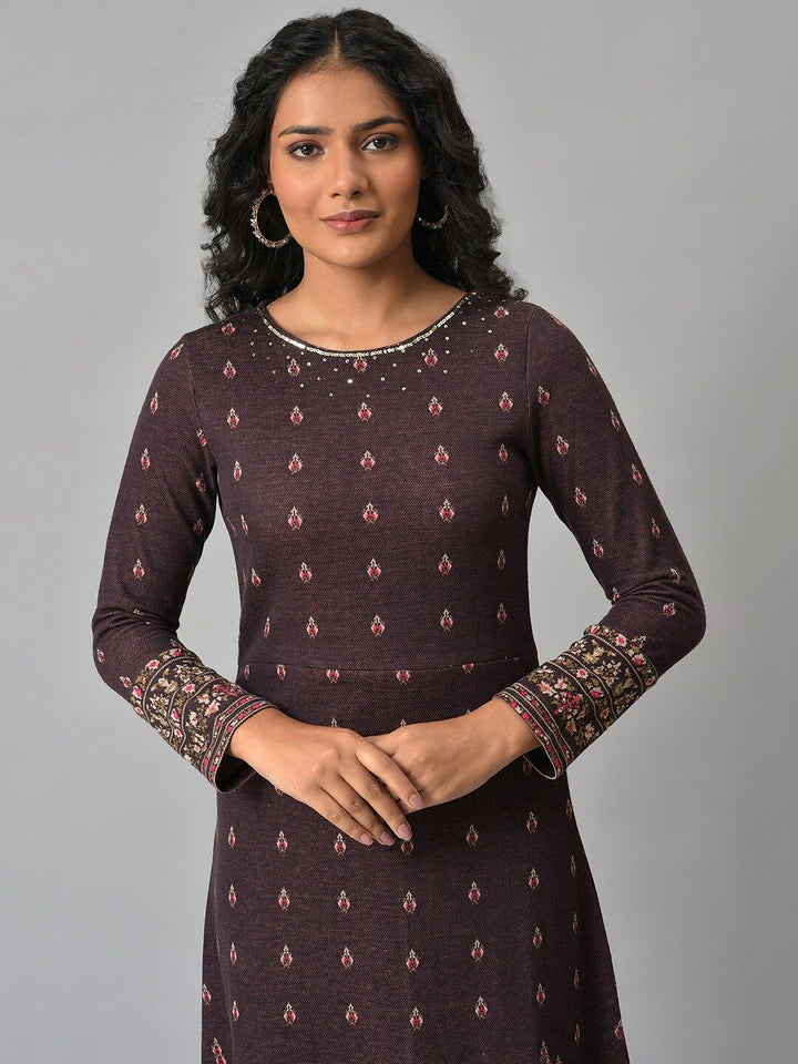 W Brown Ethnic Motifs Ethnic Maxi Dress