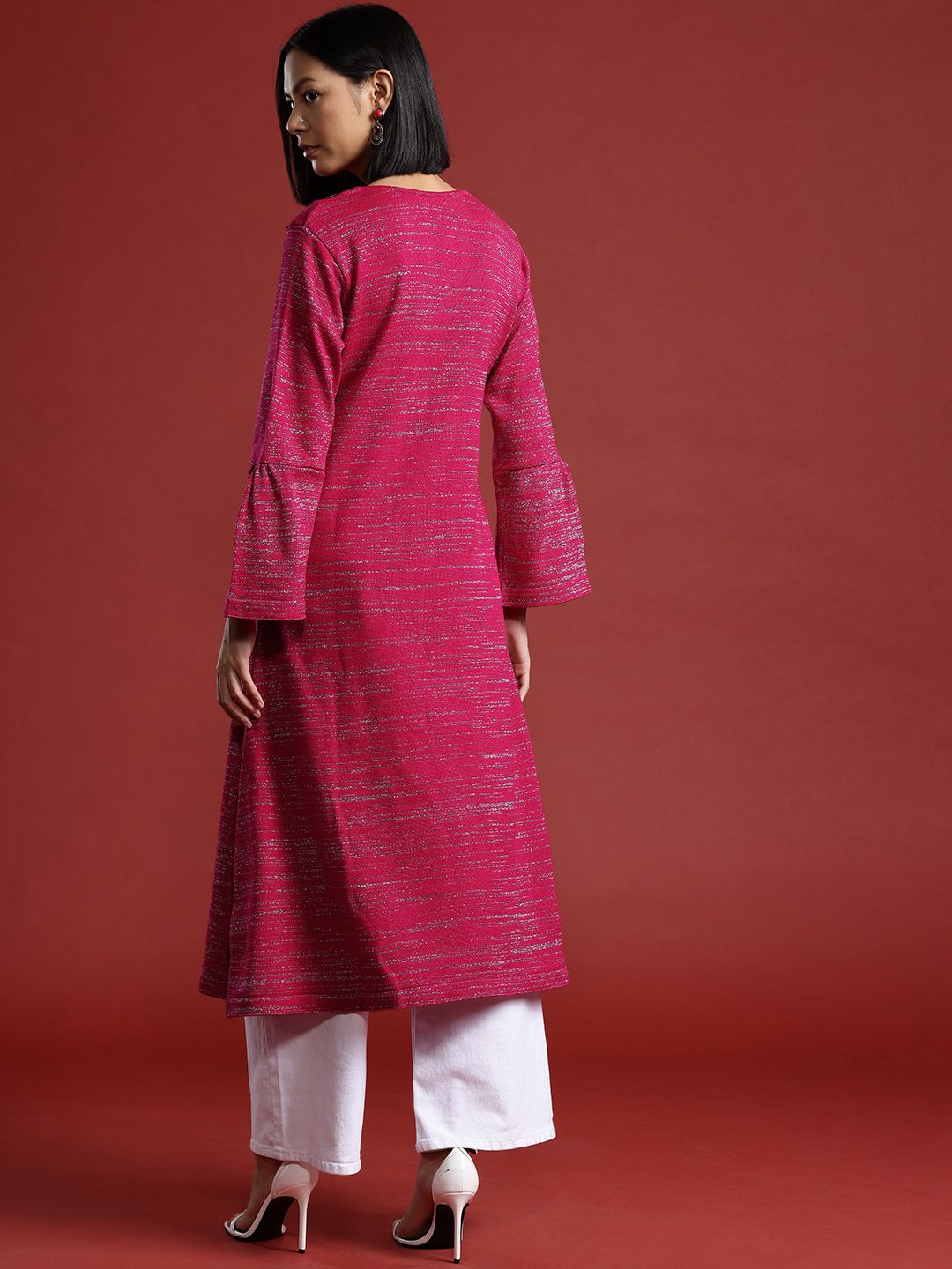 all about you Embroidered Yoke Design Bell Sleeves Kurta