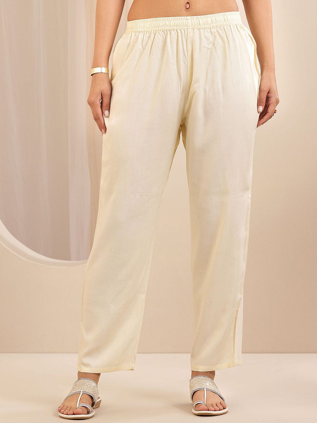 Libas Women Regular Chanderi Silk Kurta with Trousers & With Dupatta