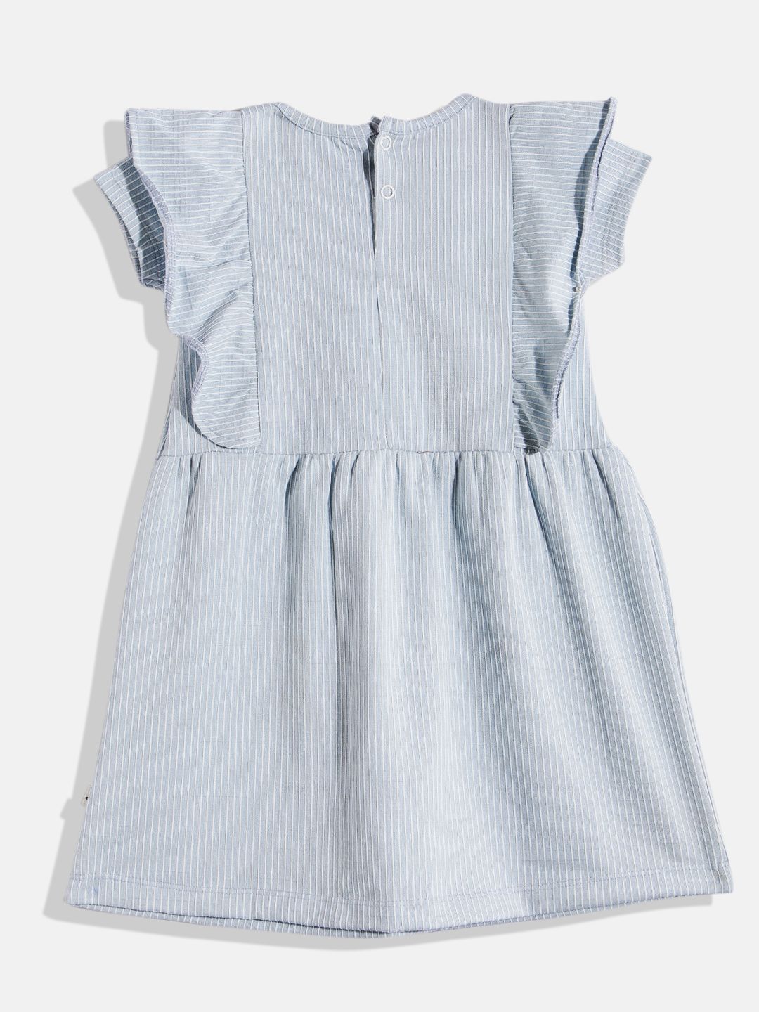 Happy Faces Girls Striped Ruffled Fit & Flare Pure Cotton Dress