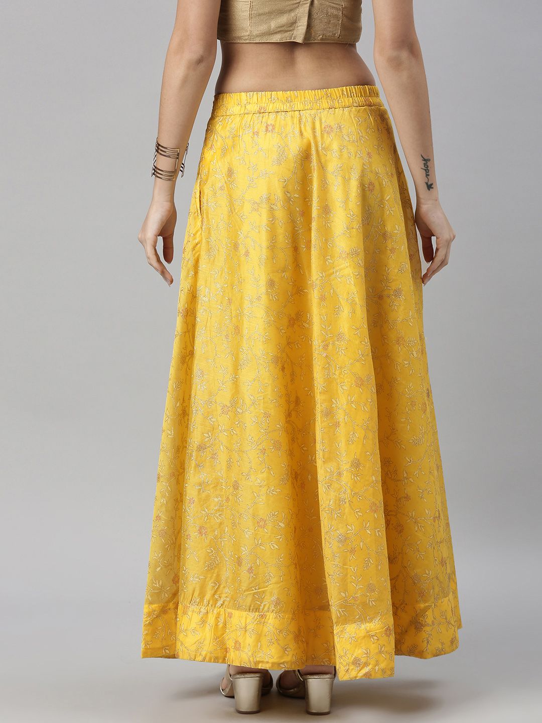 Global Desi Women Yellow Woven Printed Mid Rise Skirt