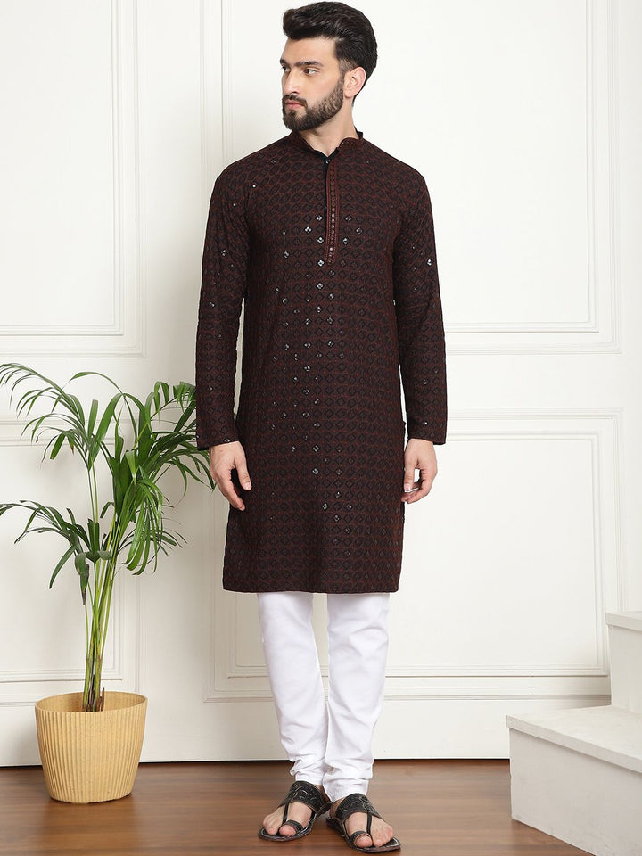 SOJANYA Embroidered Sequinned Pure Cotton Kurta with Churidar