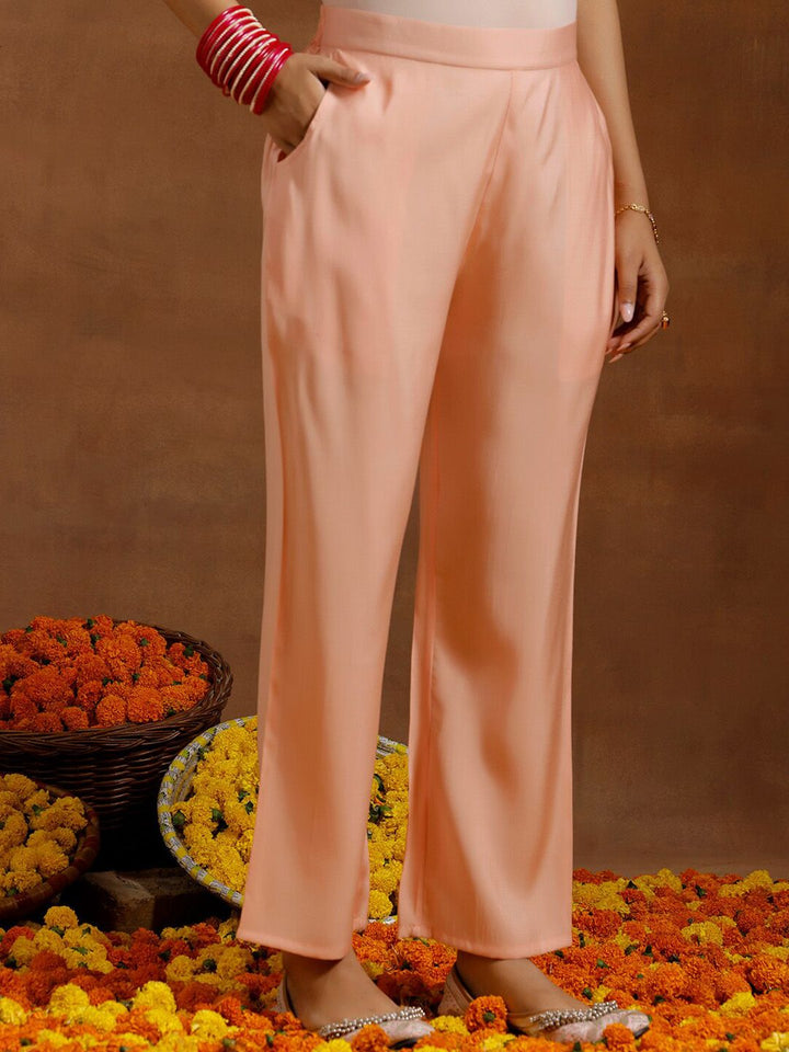 Libas Floral Yoke Design Regular Sequinned Straight Kurta With Trousers & Dupatta
