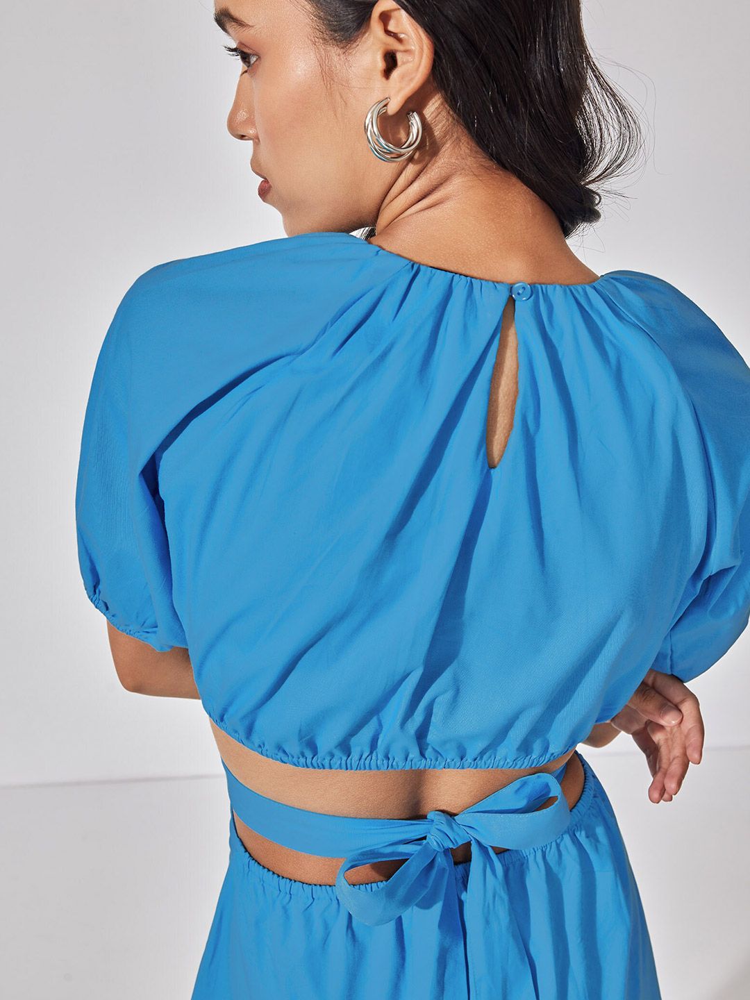 The Label Life Puff Sleeve Cut Out Detailed A-Line Dress