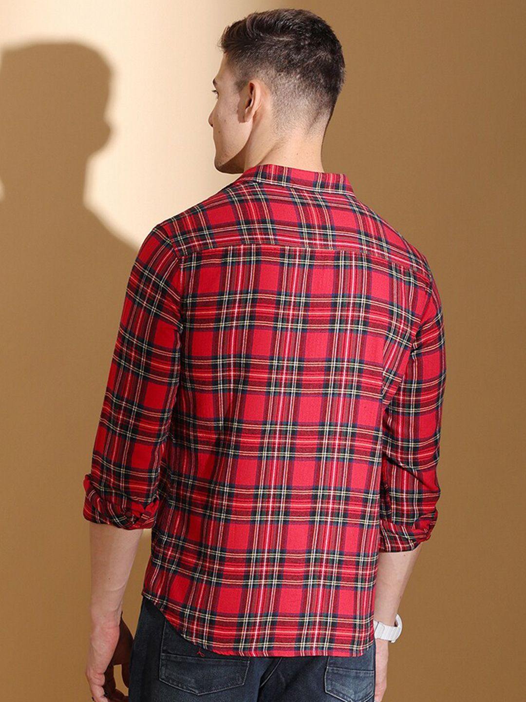 The Indian Garage Co Slim Fit Tartan Checked Pure Cotton Casual Shirt