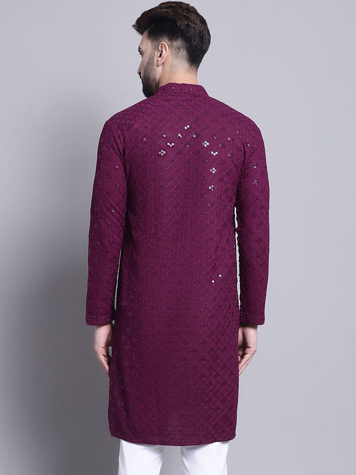SOJANYA Geometric Embroidered Sequence Mandarin Collar Pure Cotton Kurta
