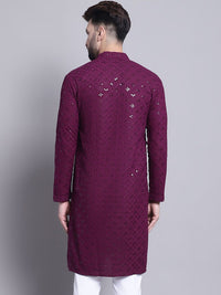 SOJANYA Geometric Embroidered Sequence Mandarin Collar Pure Cotton Kurta