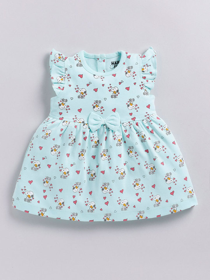 Happy Faces Girls Cotton Printed Flutter Sleeve Fit & Flare Dress