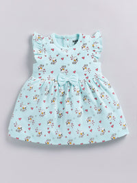 Happy Faces Girls Cotton Printed Flutter Sleeve Fit & Flare Dress