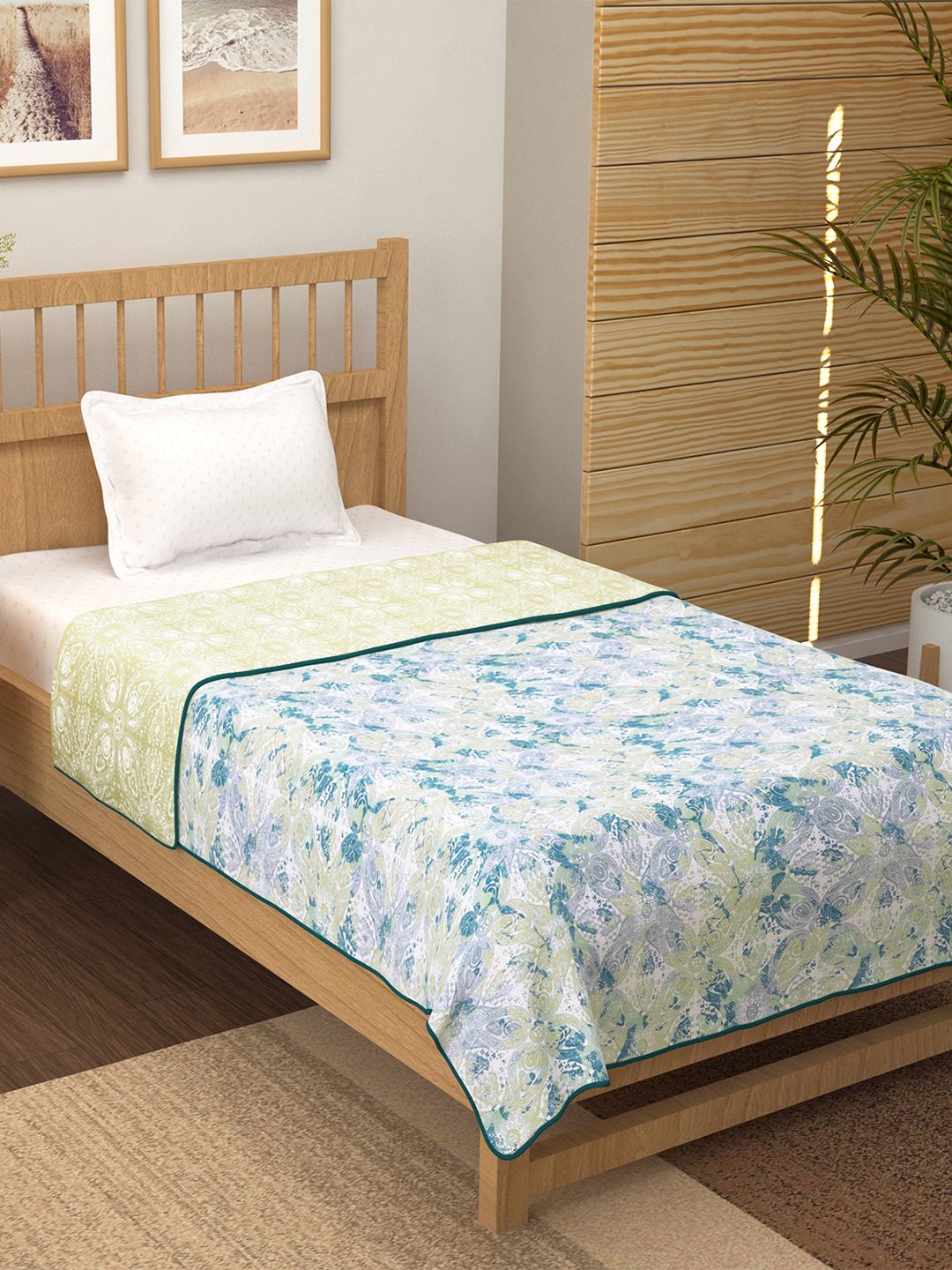 Story@home Cream-Coloured Printed AC Room 150 GSM Reversible Cotton Single Bed Dohar