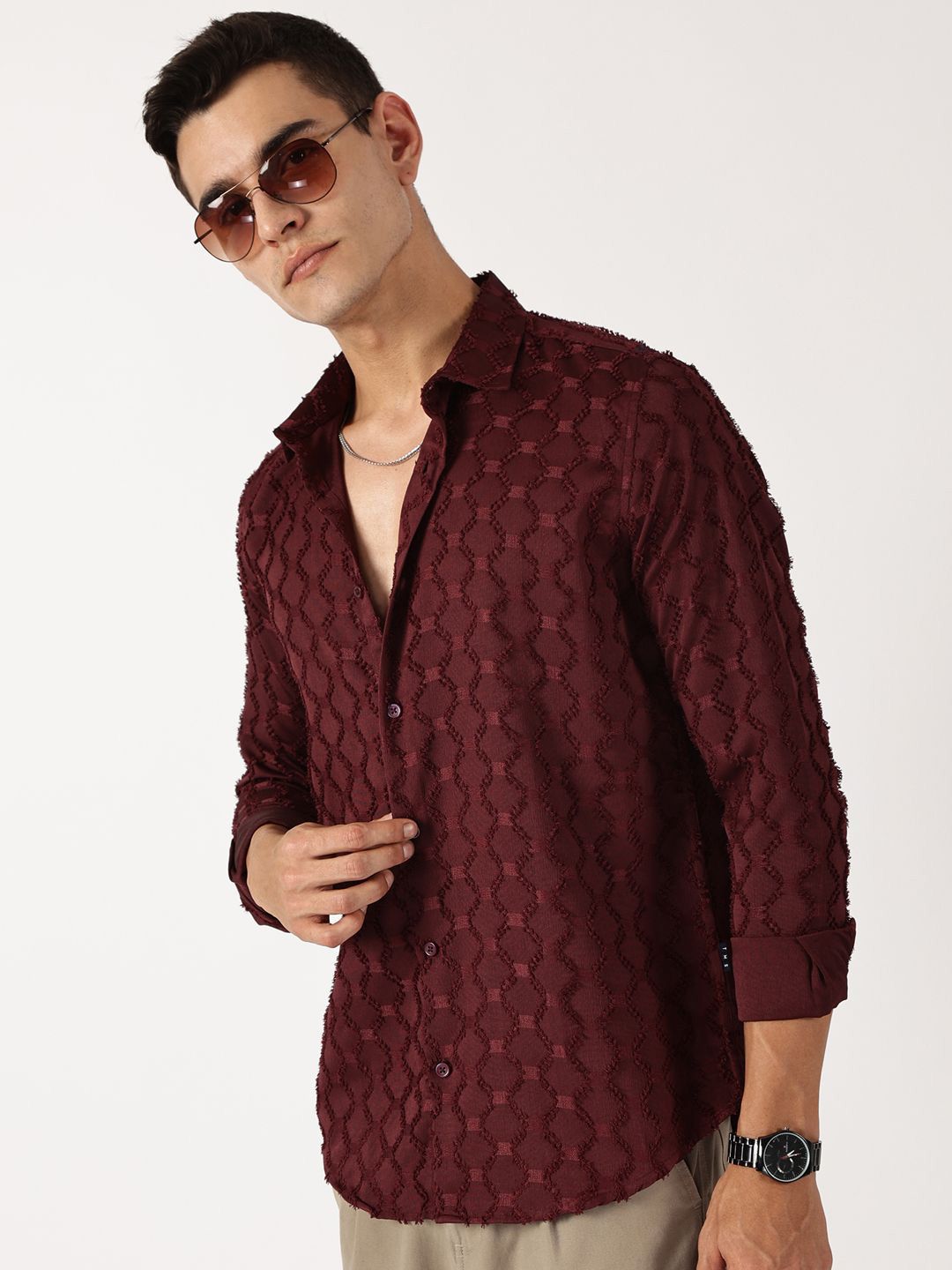 Thomas Scott Men Premium Spread Collar Textured Casual Shirt