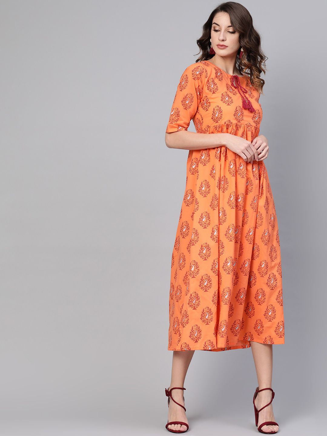 Gerua By Libas Women Orange  Maroon Printed Maxi Dress