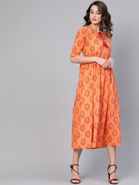 Gerua By Libas Women Orange  Maroon Printed Maxi Dress