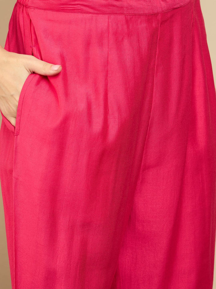 Indo Era Floral Embroidered Liva Straight Kurta With Trousers