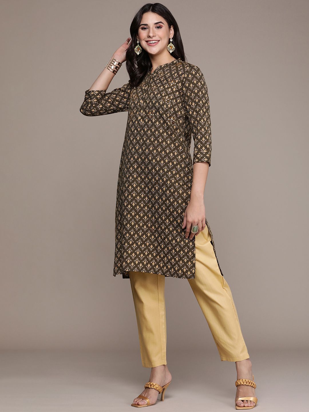 Anouk Women Ethnic Motifs Printed Regular Sequinned Pure Cotton Kurta with Trousers