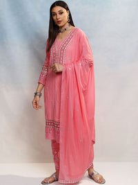 Vishudh Women Embroidered Regular Thread Work Pure Cotton Kurta with Trousers & Dupatta