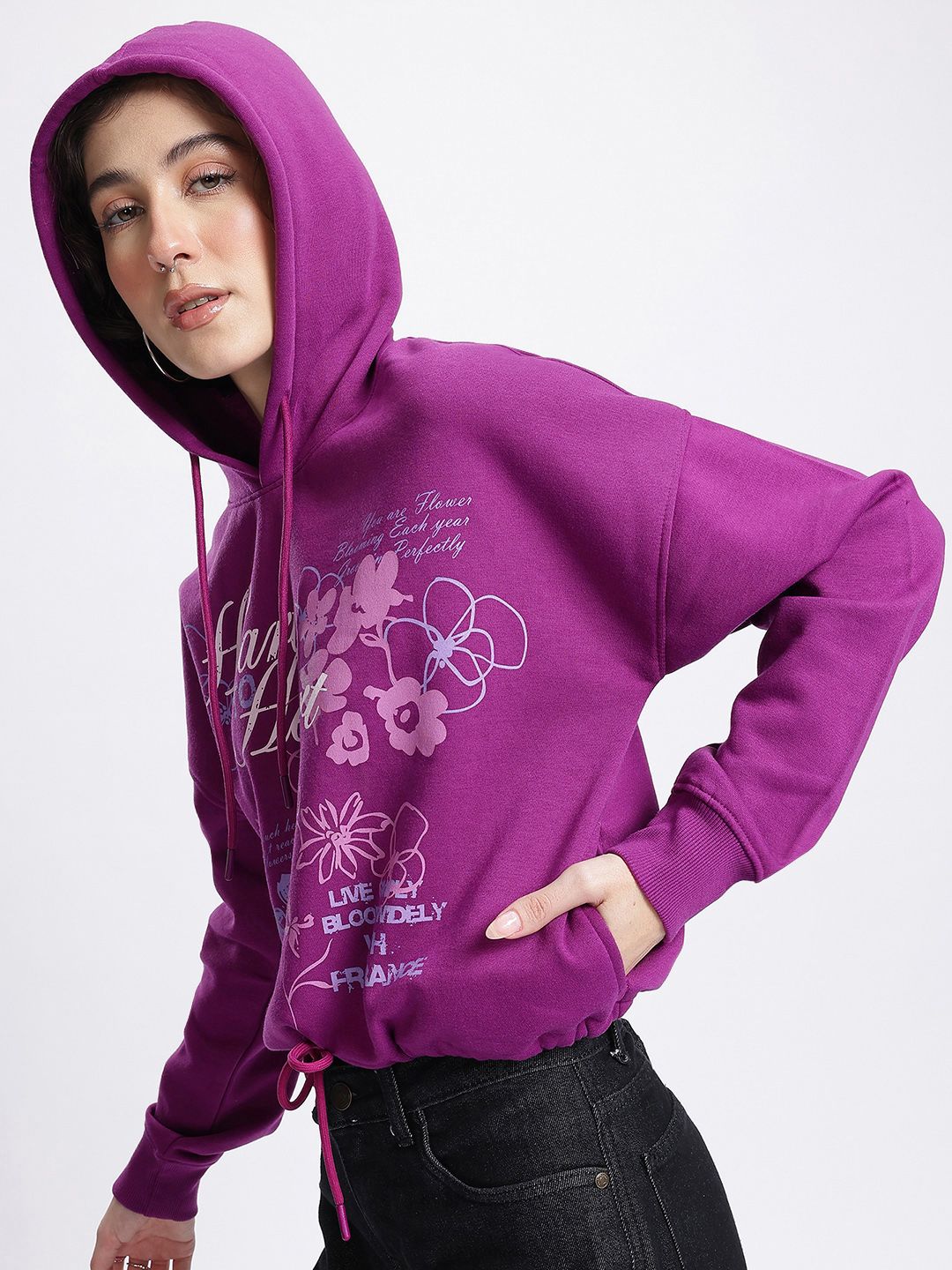 DressBerry Typography Printed Dropped Ease Knotty Edge Sweatshirt