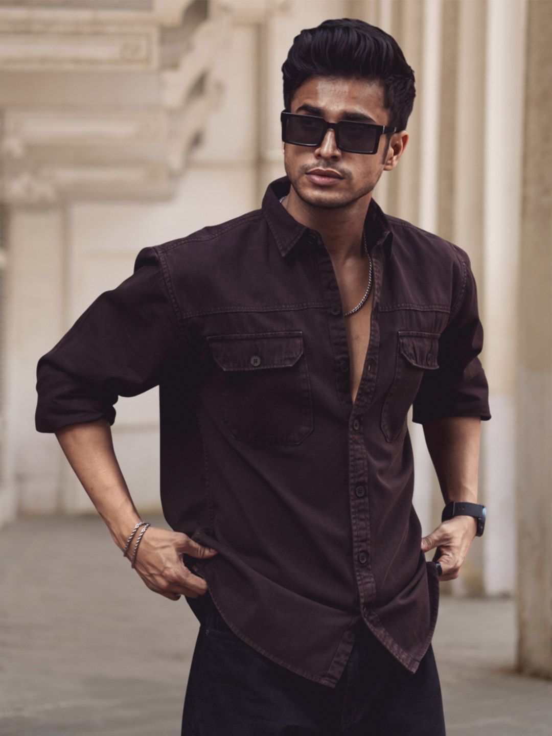 Powerlook Dark Brown India Slim Denim Casual Shirt
