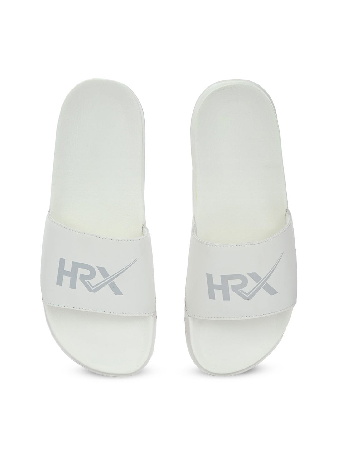 HRX by Hrithik Roshan Men White & Grey Brand Logo Printed Sliders