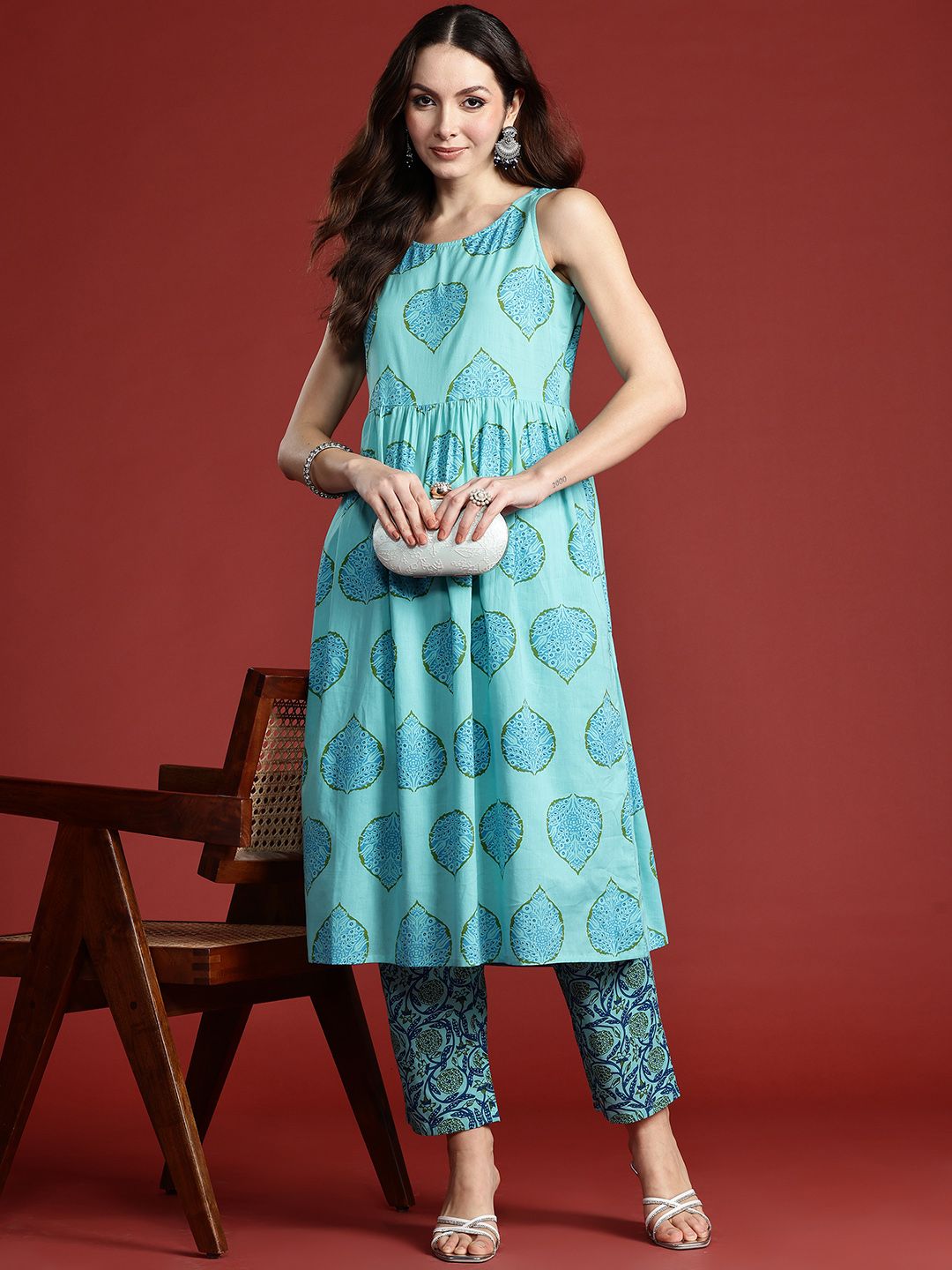 Indo Era Floral Printed Pure Cotton Kurta with Trousers