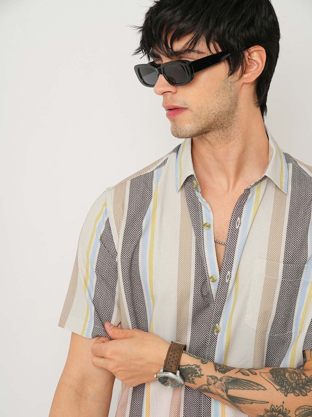 VASTRADO Men Classic Cutaway Collar Multi Striped Slim Fit Casual Shirt