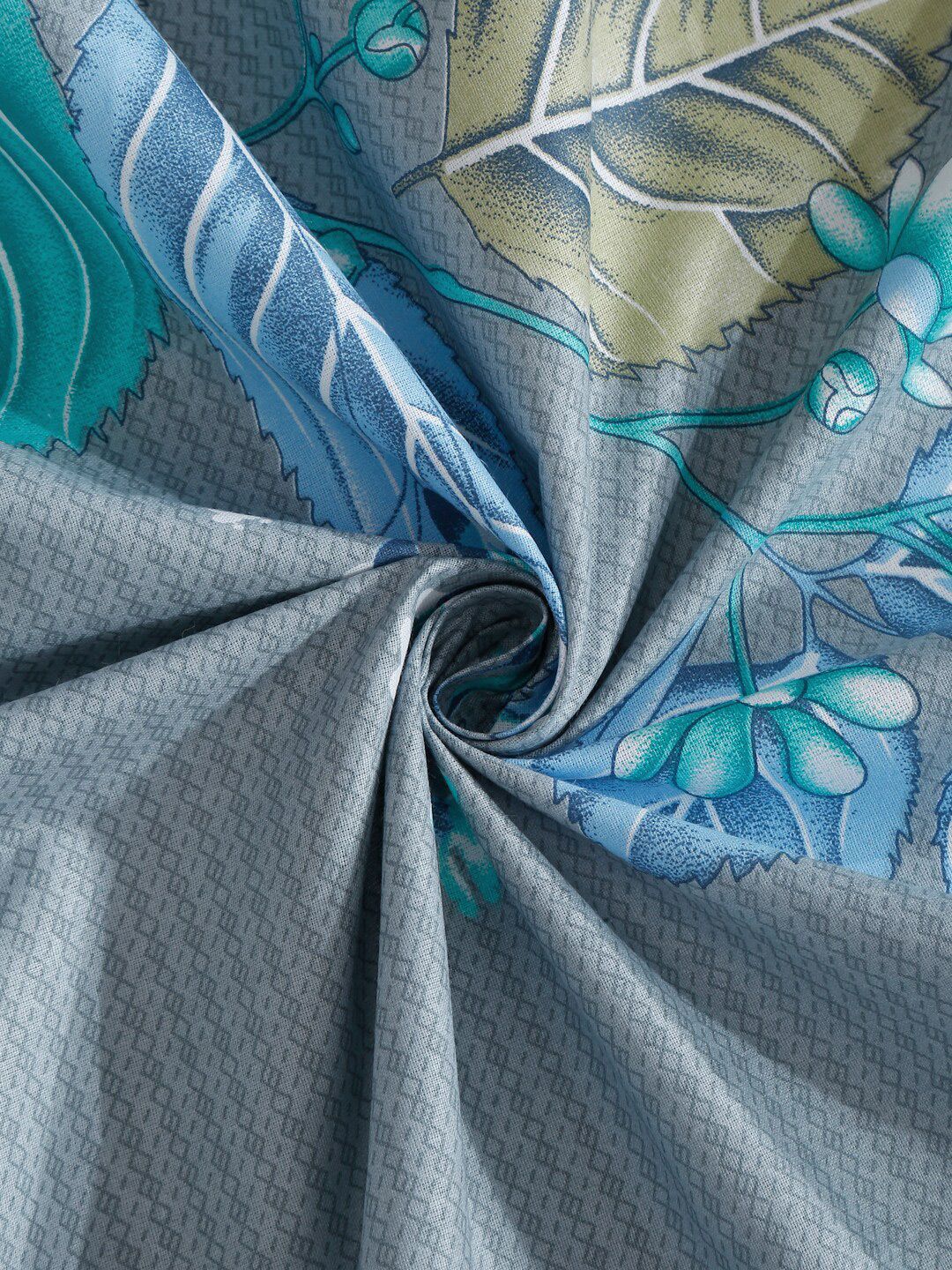 KLOTTHE Blue Floral Printed 400 TC Pure Cotton Cotton Double Bedsheet dengan 2 Sarung Bantal
