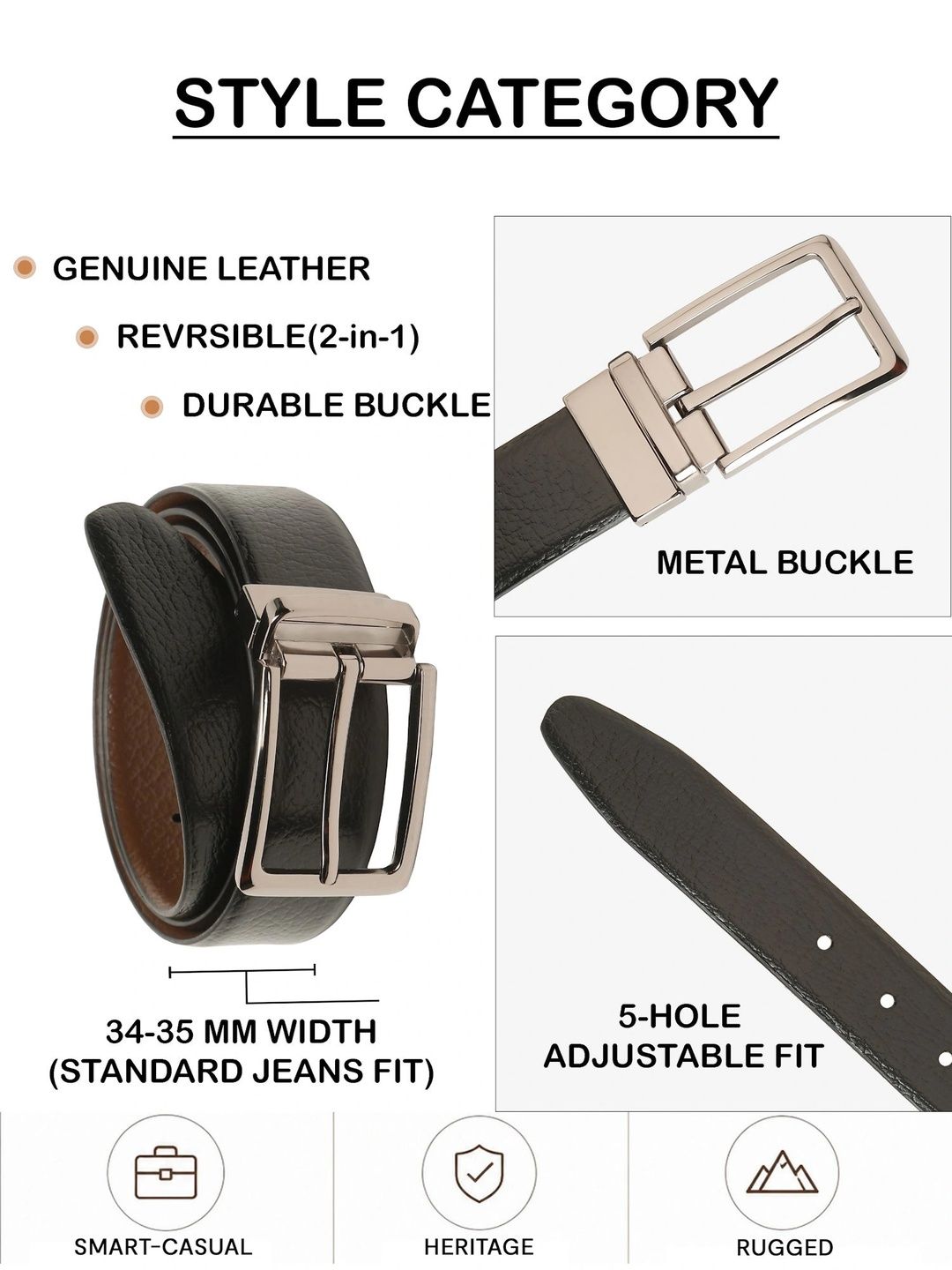 Teakwood Leathers Men Textured Leather Reversible Formal Belt