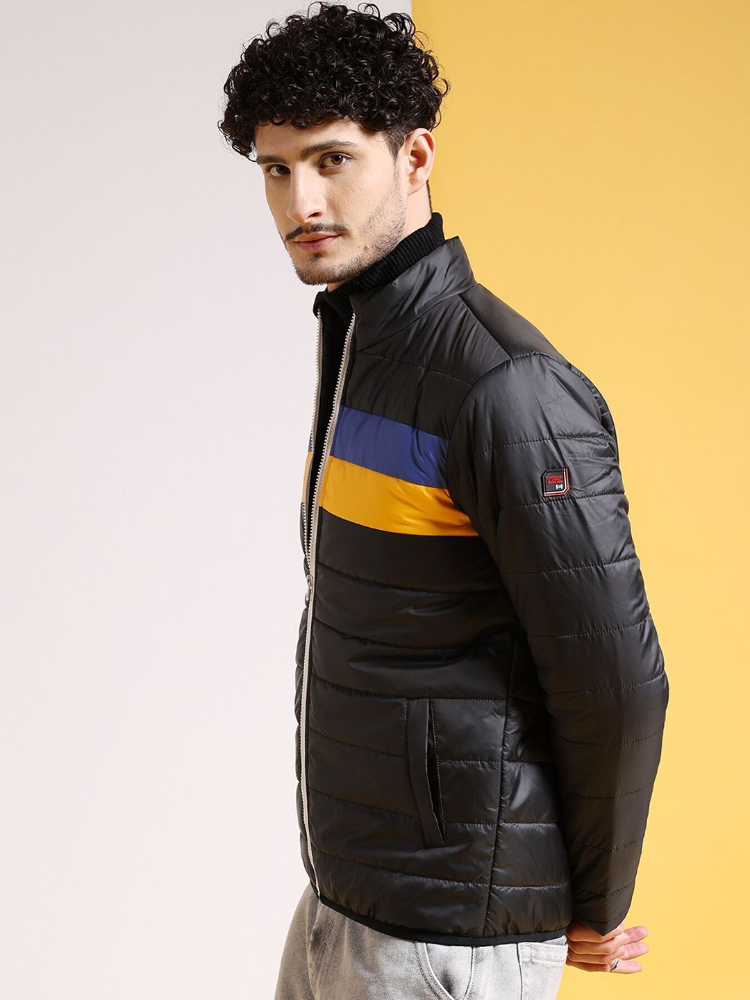 The Indian Garage Co Men Colourblock Regular Fit Puffer Jacket