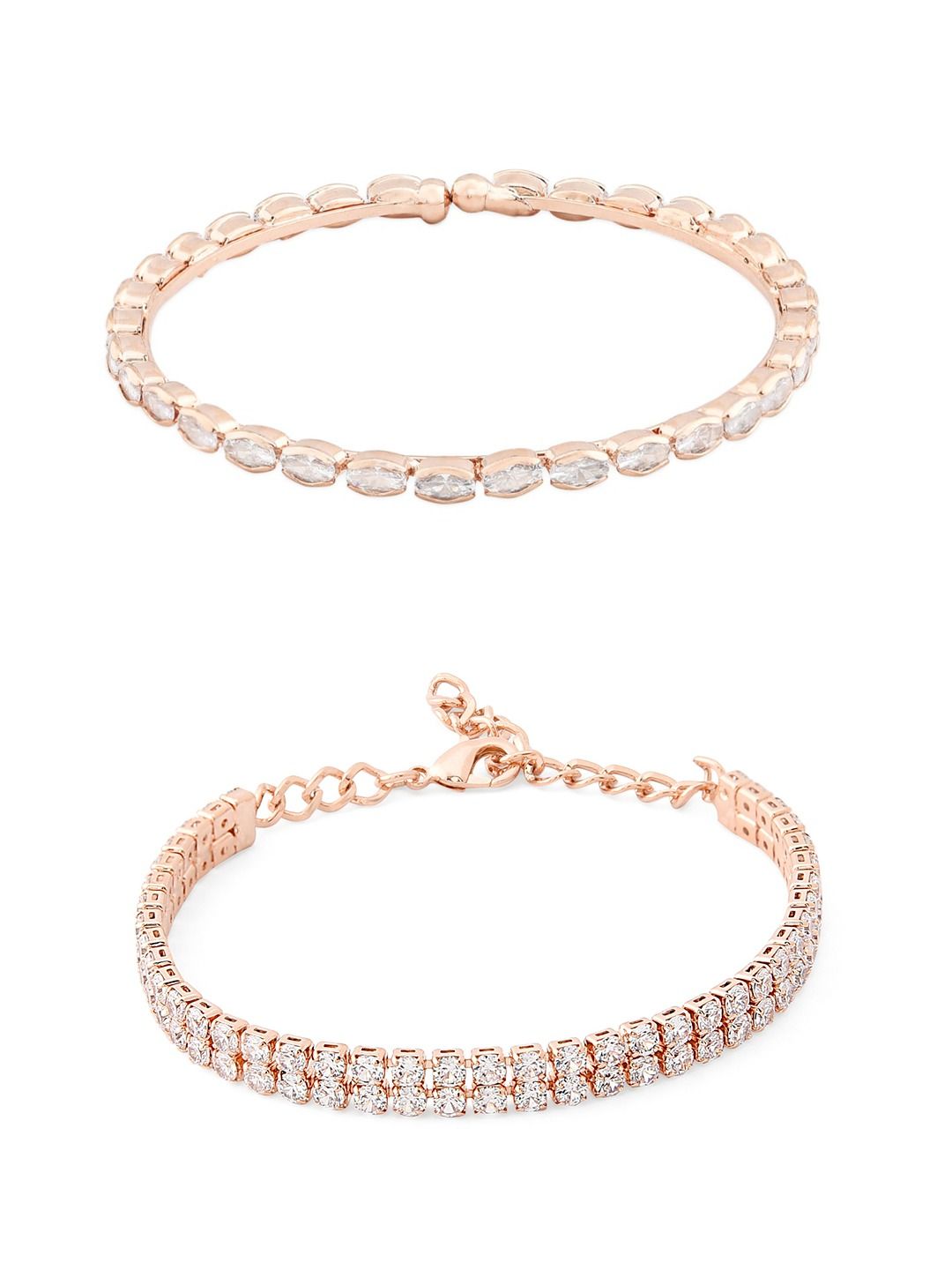 Set Mutiara Zaveri 2 Gelang Salutan Loyang Putih Cubic Zirconia Putih Bersalut Emas