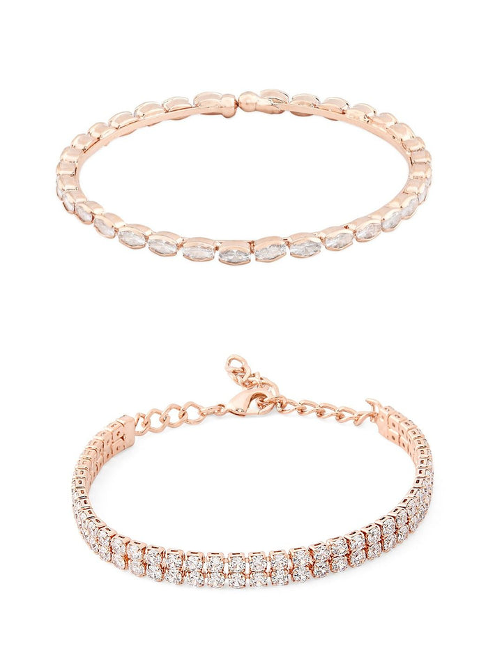 Set Mutiara Zaveri 2 Gelang Salutan Loyang Putih Cubic Zirconia Putih Bersalut Emas