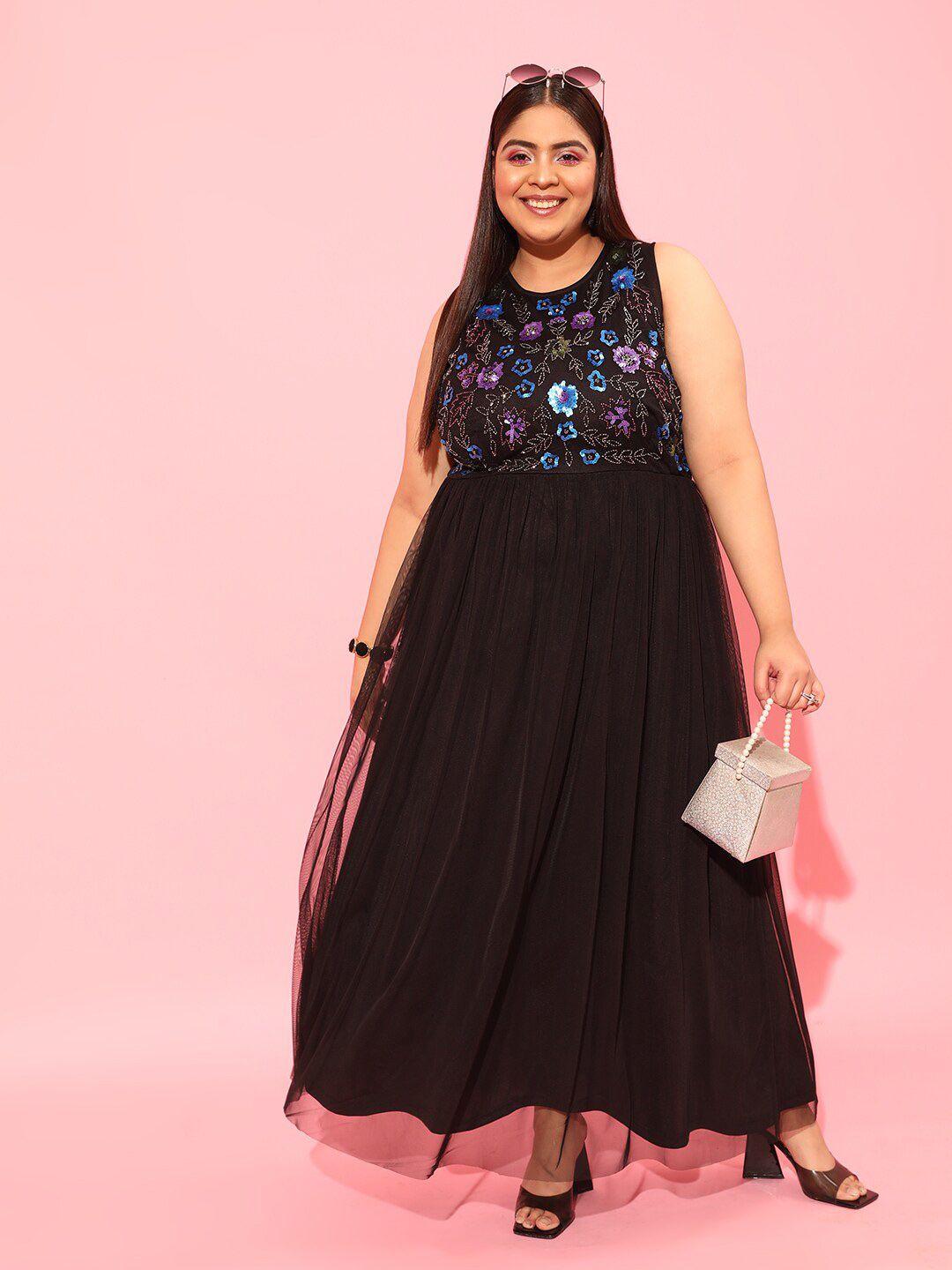 CURVY STREET Black Net A-Line Dress
