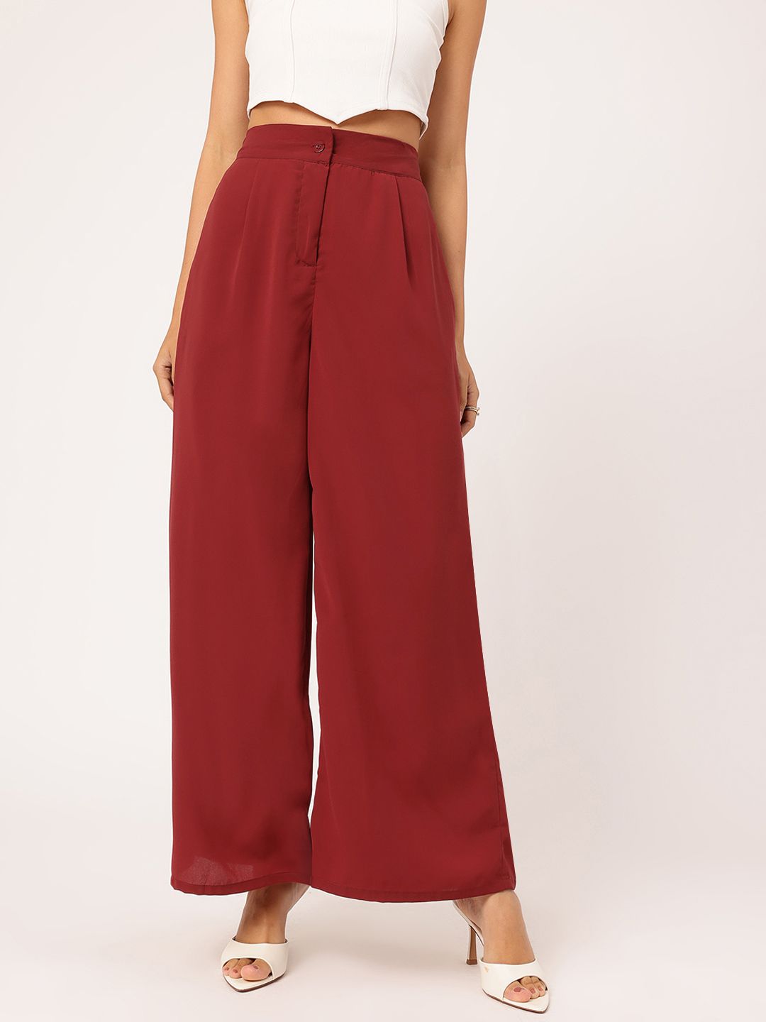 DressBerry Women High-Rise Pleated Flared Trousers